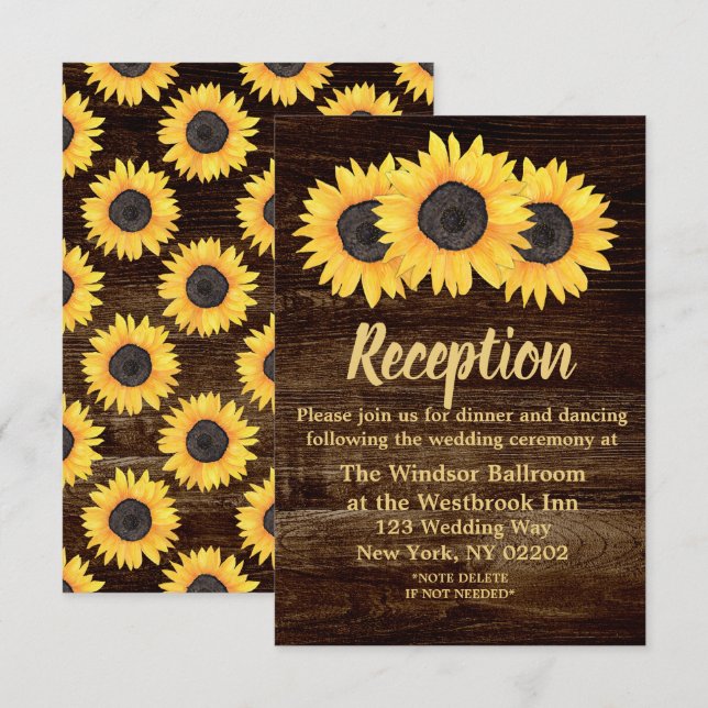 Girasoles Rústicos sobre Tarjeta de Recepción de B (Anverso / Reverso)