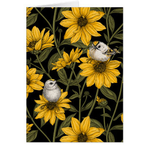girasoles silvestres y pájaros dorados/ amarillo