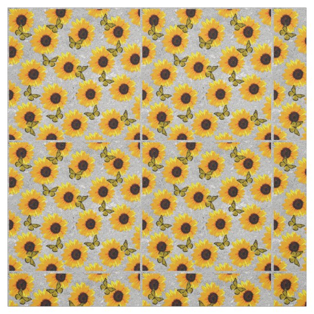 Girasoles Sobre Plata, Tela de Algodón (Retal)