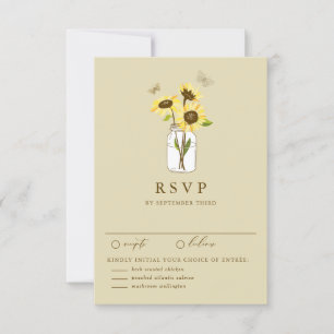 Girasoles Vintage en Tarjeta de Respuesta de Boda 