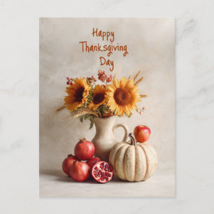 Girasoles y frutas en una mesa, Tarjeta postal