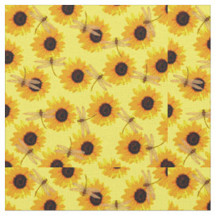 Girasoles y libélulas, tela de algodón