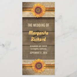 girasoles y programas de bodas de campo de madera
