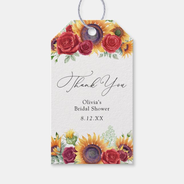 Girasoles y Rosas Gracias Etiqueta de Favor (Anverso)