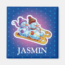 Gir'l imán inicial de neverita en trineo de los ho