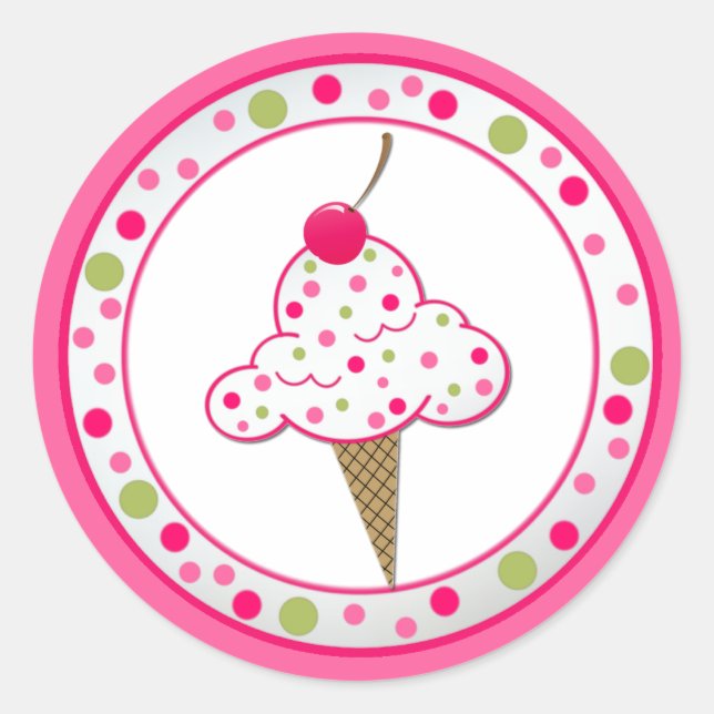 Girlie Ice Cream Cone Birthday Party Pegatina (Anverso)