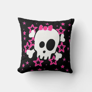 Girlie White Skull Cojín decorativo negro