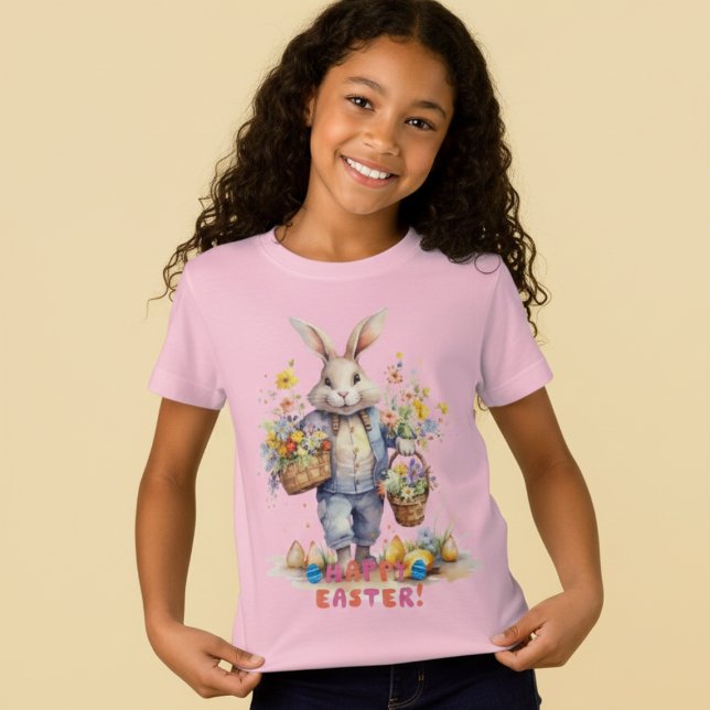 Girls' Happy Easter Bunny Colorful Jersey T-Shirt (Subido por el creador)
