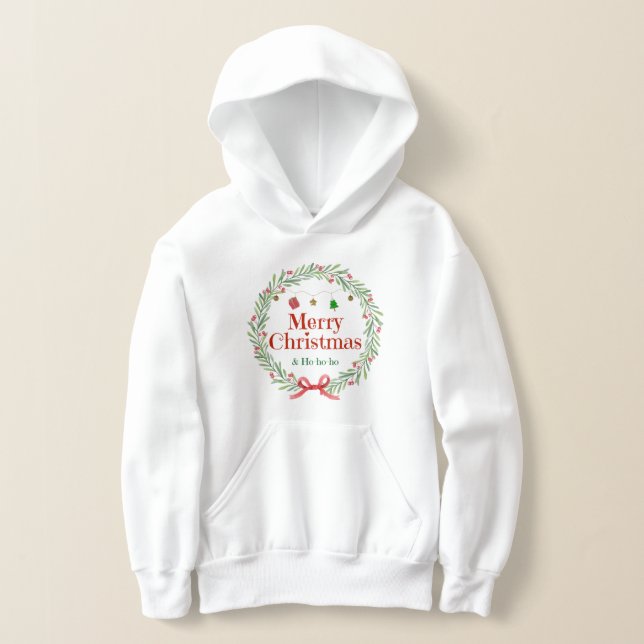 Girls Merry Christmas Hoodie with Pine Branches (Distribución )