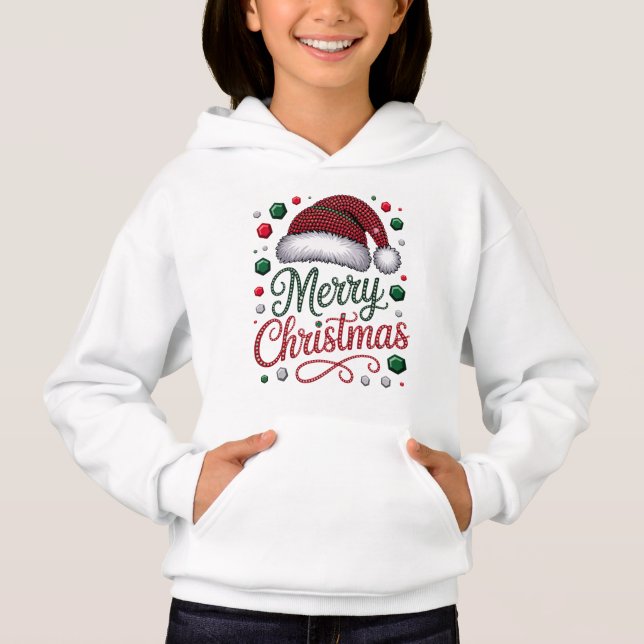 Girls’ White Pullover Hoodie with Santa Claus Desi (Anverso)