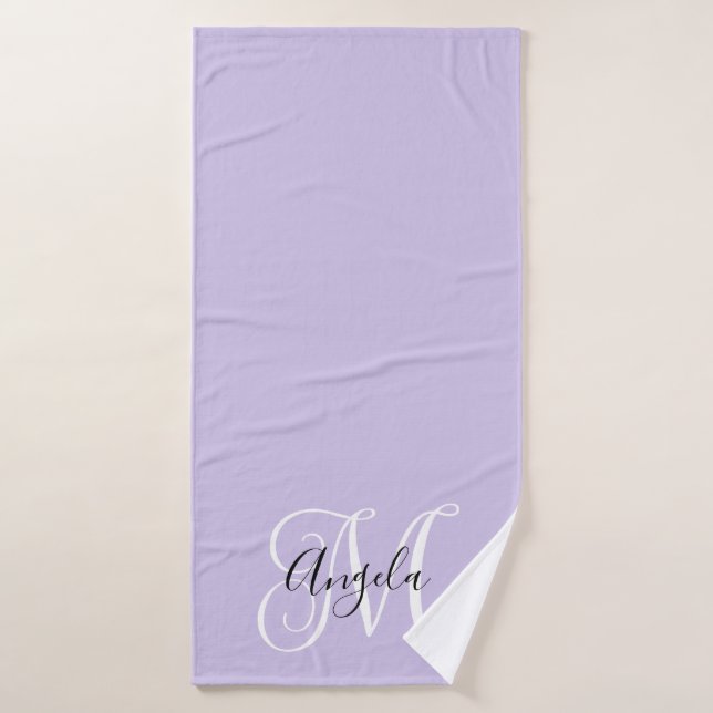 Girly Calligraphy Monogram Pale Lavender (Toalla de baño)