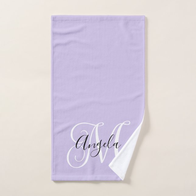 Girly Calligraphy Monogram Pale Lavender (Toalla de mano)