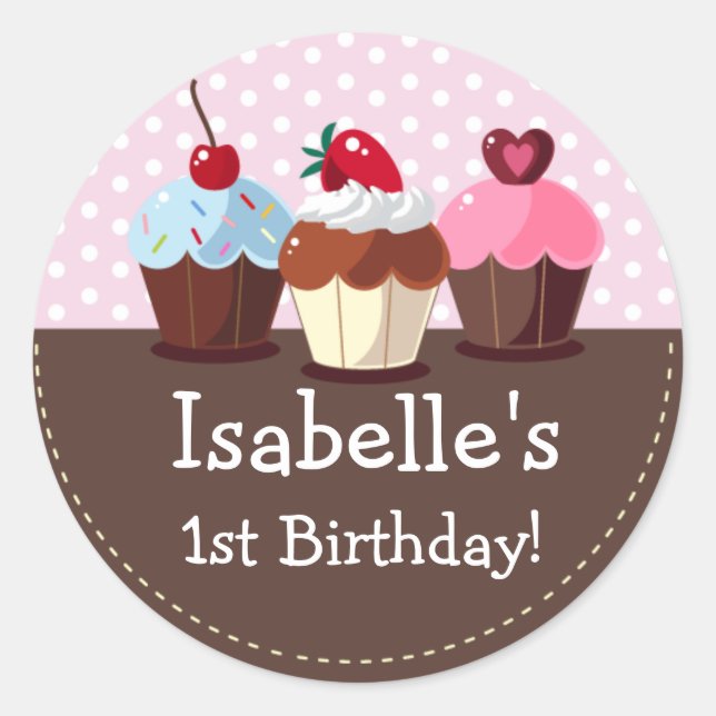 Girly Cupcakes Pegatinas de cumpleaños (Anverso)