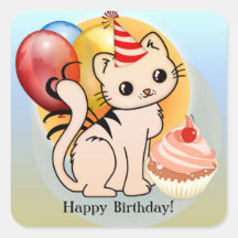 Girly Cute Kitty Feliz Cumpleaños Pegatinas