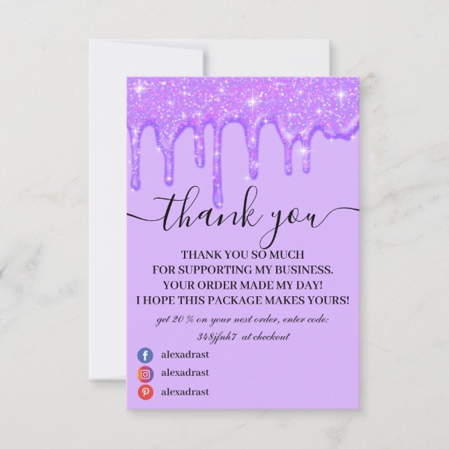 Girly Drin Purple Purpurina Gracias Tarjeta (Anverso)