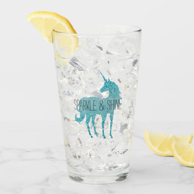 Girly Glitz Aqua Turquoise Purpurina Unicorn (Anverso (hielo))