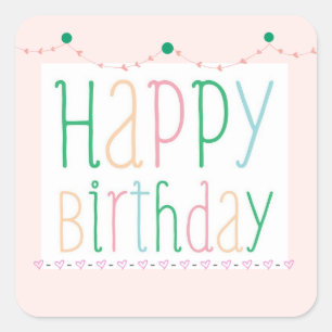 Girly Happy Birthday Pegatinas