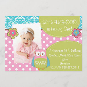 Girly Hoot Owl Diseño Invitación de cumpleaños