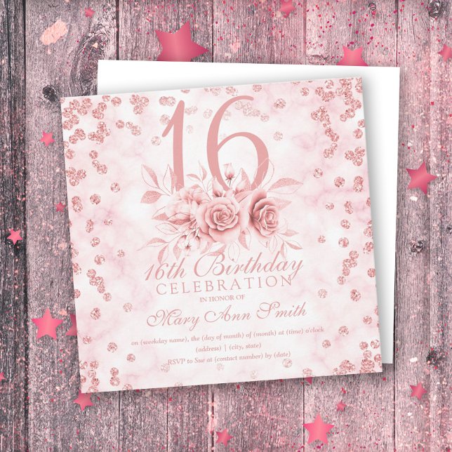 Girly Marble Purpurina Rosa Dorado Floral Dulce 16 (Subido por el creador)