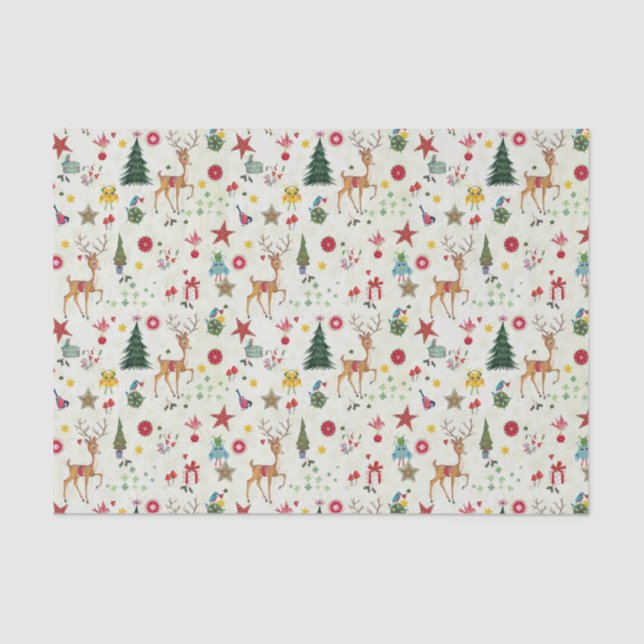 Girly Merry Christmas Deer | Papel Tejido (Anverso)