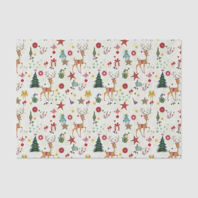 Girly Merry Christmas Deer | Papel Tejido (Anverso)