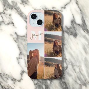 Girly Monogram Elegante Foto Rubor Pink