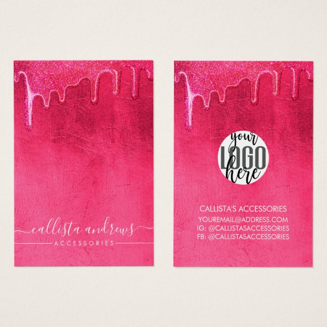 Girly Neon Purpurina grueso rosado gotea logo (Anverso y reverso)