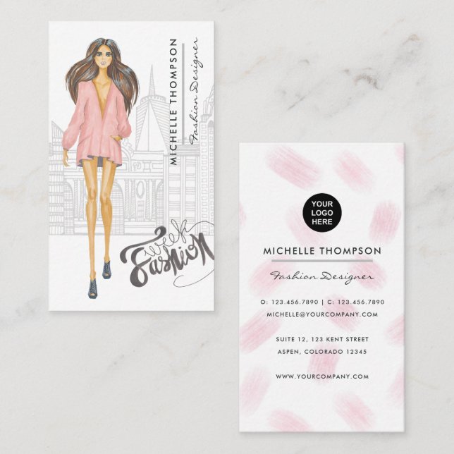 Girly New York Fashion Designer - Tarjeta de visit (Anverso / Reverso)