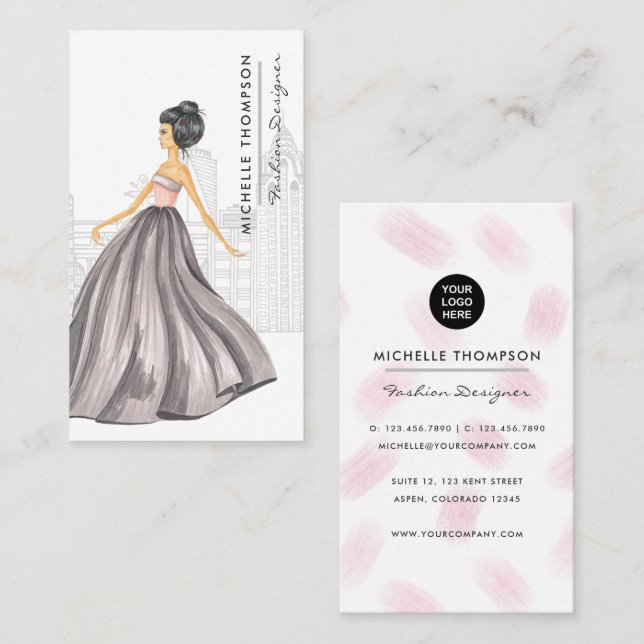 Girly New York Fashion Designer - Tarjeta de visit (Anverso / Reverso)