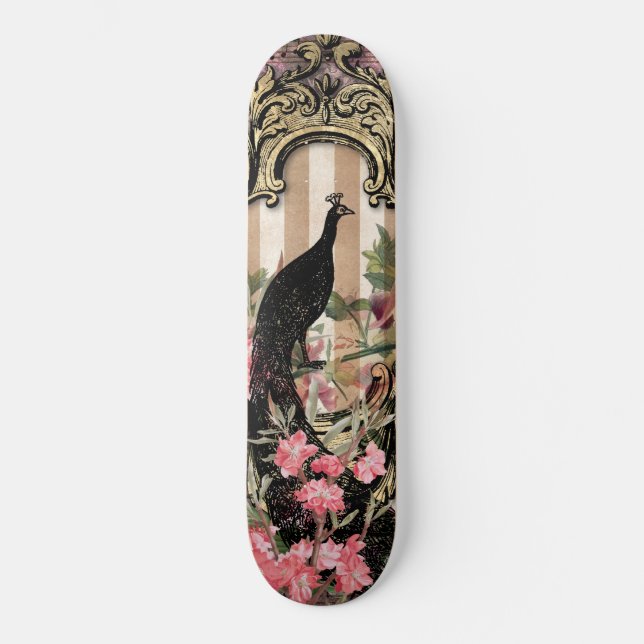 Girly Peacock Pink French Fantasy Skateboard (Anverso)