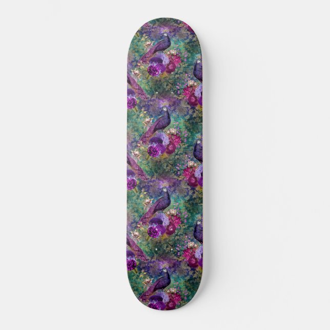 Girly Peacock Pink Purple Fantasy Skateboard (Anverso)