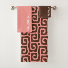 girly Pink and brown Abstract Script Name Towel