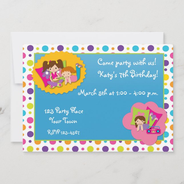 Girly Polka hace invitación a fiesta de cumpleaños (Anverso)