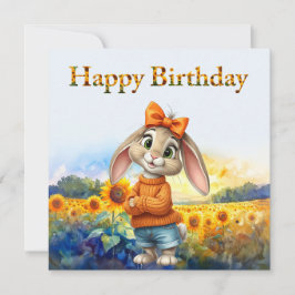 Girly rabbit sunflower field Happy Birthday