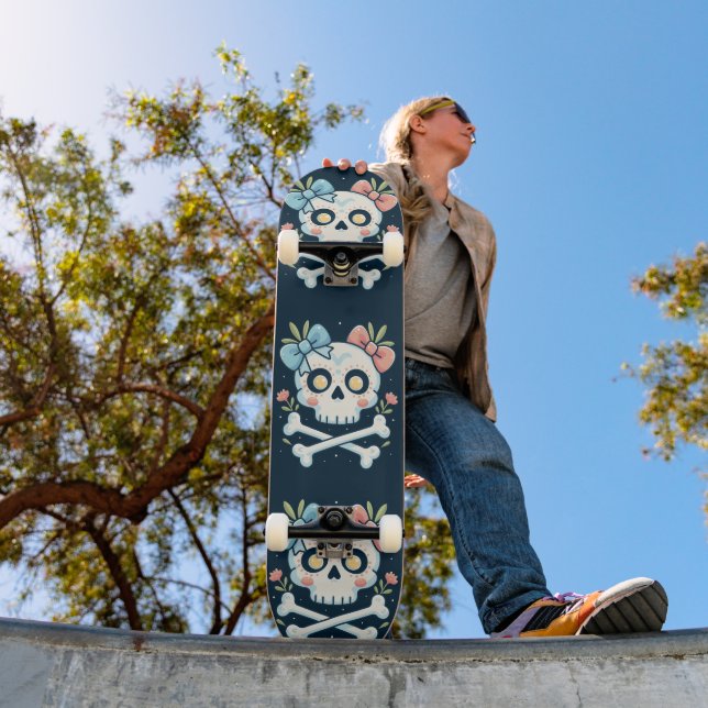 Girly Skull and Crossbones Skateboard (Exterior 1)