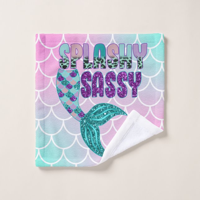 Girly Splashy Sassy Pink Purple Green Mermaid (Toallita)