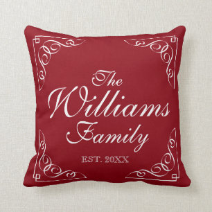 Giro de nombres familiares rojos y almohadas de ar