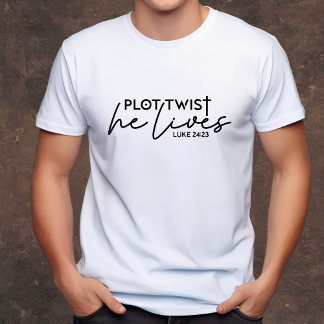 Giro de trama Él vive camiseta cristiana divertida