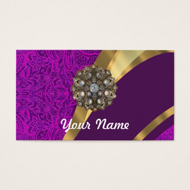 Giro dorado morado de damasco floral (Frente)
