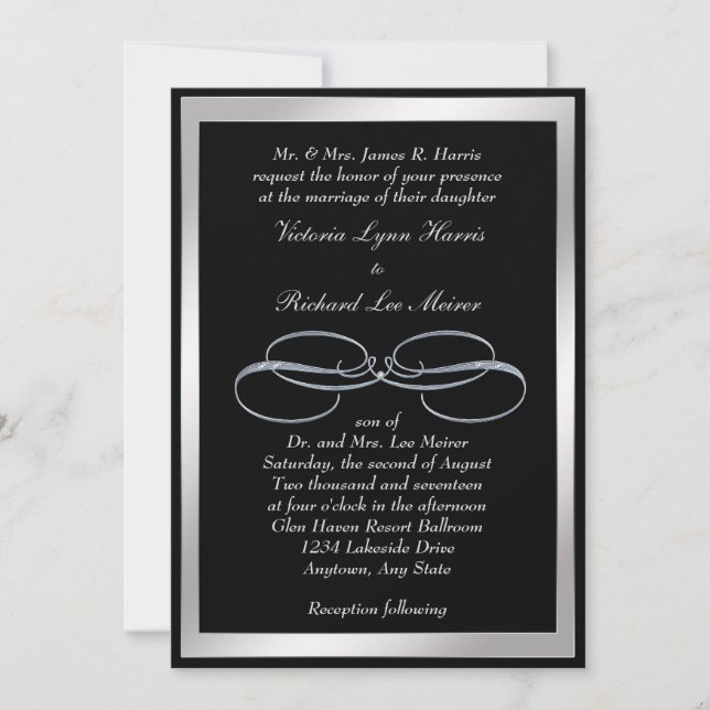 Giro plateado sobre la invitación a la boda elegan (Anverso)
