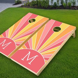 Giro solar de rayas retro - monograma rosa coral p