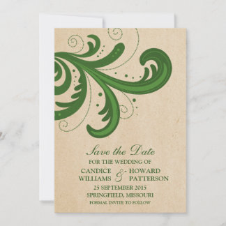 Giros de estilo verde Guardar la invitación de fec