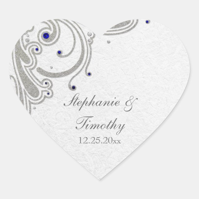 Giros purpurinas plateados + pegatina boda de joya (Anverso)