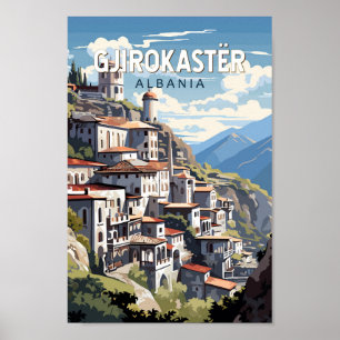 Gjirokaster Albania Vintage de arte de viajes