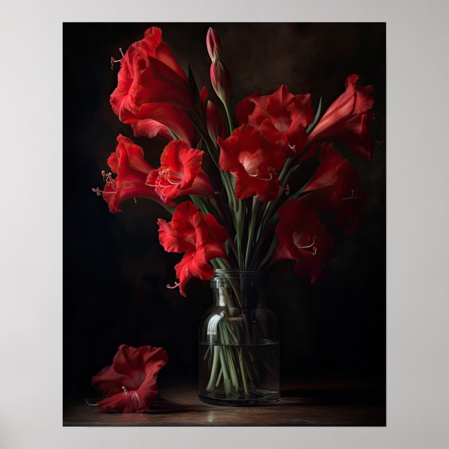 Gladiolus Rojo Flores Poster de impresión de arte (Frente)