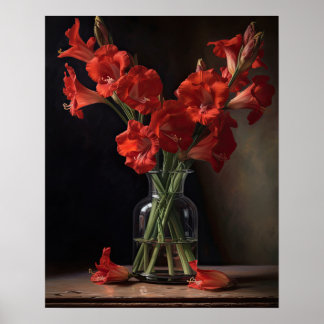 Gladiolus Rojo Flores Poster de impresión de arte