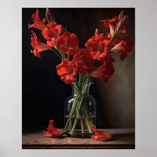 Gladiolus Rojo Flores Poster de impresión de arte (Frente)