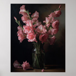 Gladiolus rosa Flores Poster de impresión de arte
