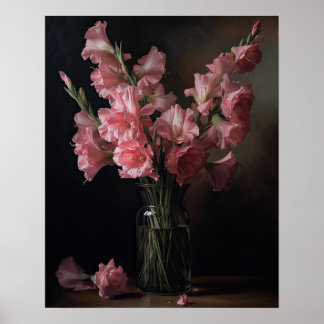 Gladiolus rosa Flores Poster de impresión de arte