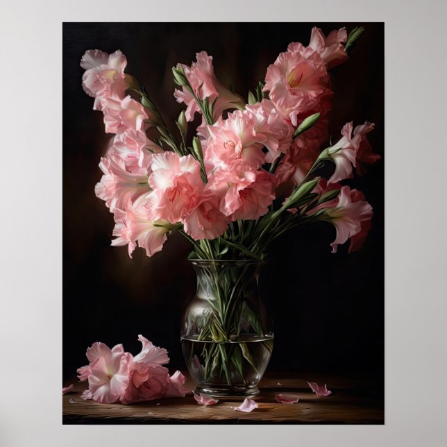 Gladiolus rosa Flores Poster de impresión de arte (Frente)